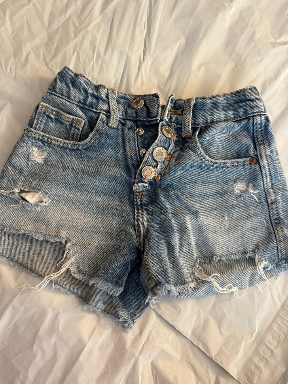 Light Wash Distressed Denim Shorts - Women